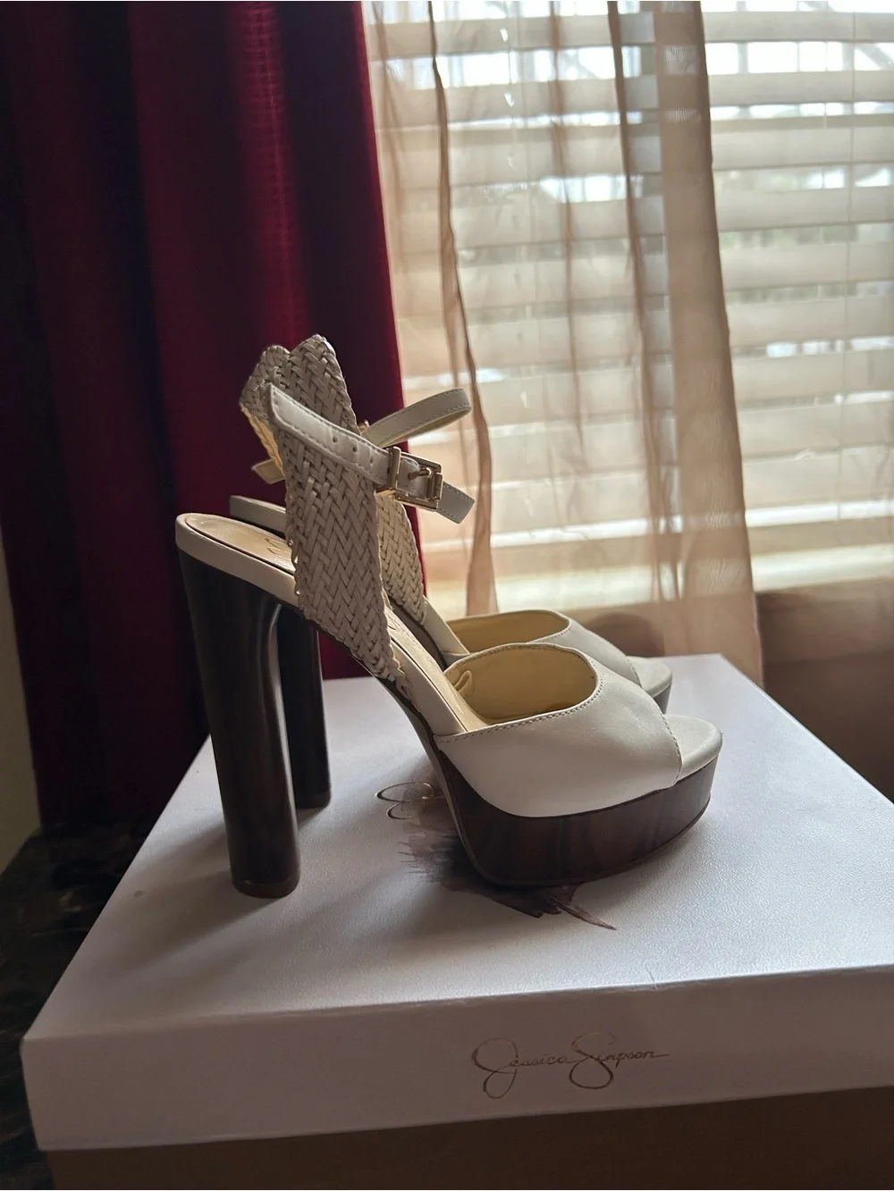 Jessica Simpson Cream Braided-Ankle Strap Platform Sandals